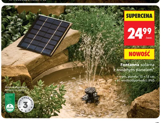 Fontanna solarna z osobnym panelem gardenic wym. panelu: 13x13cm kl. wodoodporności: IP65 promocja w Biedronka
