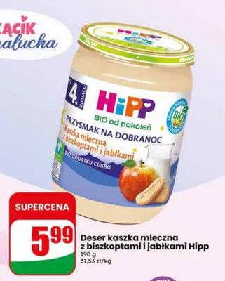 Deser kaszka mleczna z biszkoptami i jabłkami HiPP promocja w Dino
