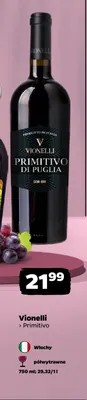 Wino czerwone Vionelli Primitivo półwytrawne promocja w Netto