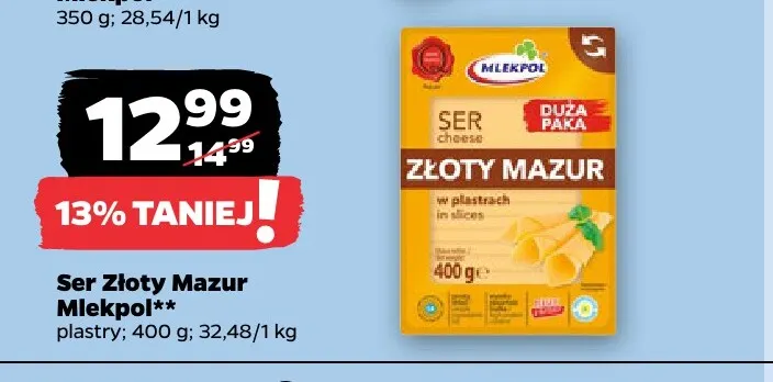 Ser w plastrach Złoty Mazur Mlekpol promocja w Netto