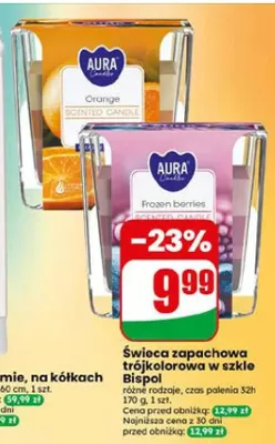 Świeca zapachowa trójkolorowa w szkle Bispol Aura Orange promocja w Dino