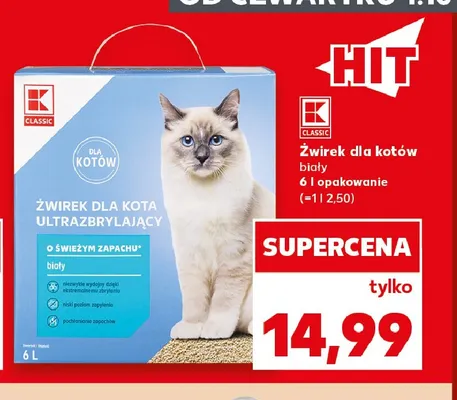 Żwirek dla kotów biały K-Classic promocja w Kaufland