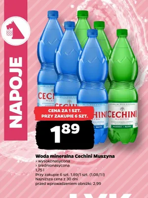 Woda mineralna Cechini Muszyna wysokonasycona promocja w Netto