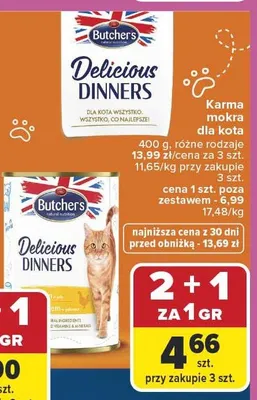 Karma dla kota Delicious Dinners Butcher's 400 g różne rodzaje promocja w Carrefour