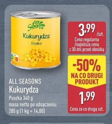 Kukurydza słodka All Seasons promocja w Aldi