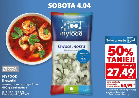 Krewetki surowe, obrane, z ogonkami 400g promocja w Kaufland