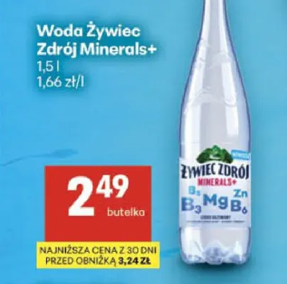 Woda niegazowana Żywiec Zdrój Minerals+ promocja w Delikatesy Centrum