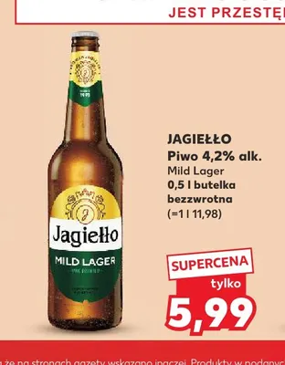 Piwo 4,2% alk. Mild Lager Jagiełło promocja w Kaufland