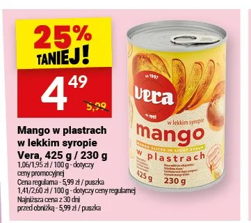 Mango w plastrach w lekkim syropie Vera promocja w Twój Market