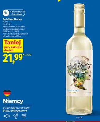 Wino Carlo Rossi Riesling białe półwytrawne Niemcy promocja w Lidl