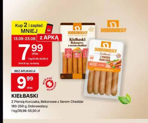 Kiełbaski bekonowe z serem cheddar Dobrowolscy promocja w Chorten