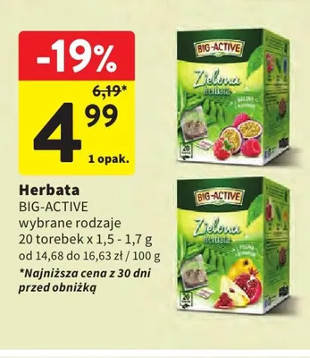 Herbata zielona Big-Active pigwa promocja w Intermarche