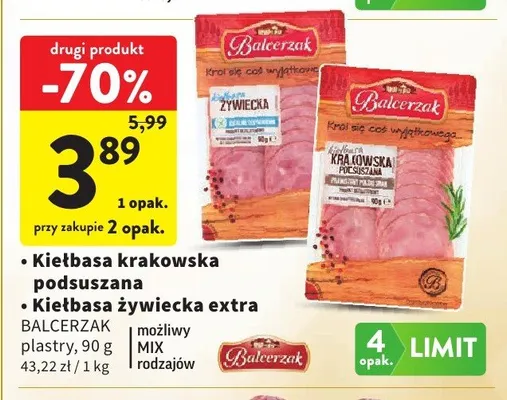 Kiełbasa krakowska podsuszana Balcerzak promocja w Intermarche