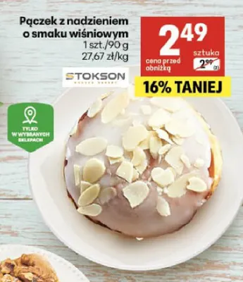 Pączek z nadzieniem o smaku wiśniowym Stokson promocja w Delikatesy Centrum