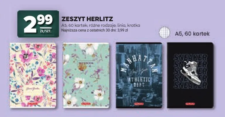 Zeszyt Herlitz A5 60 kartek promocja w Stokrotka