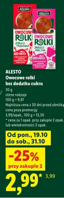 Owocowe rolki bez dodatku cukru jabłko-malina Alesto promocja w Lidl