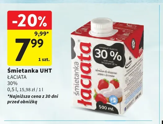 Śmietanka UHT Łaciata 30% Łaciate promocja w Intermarche
