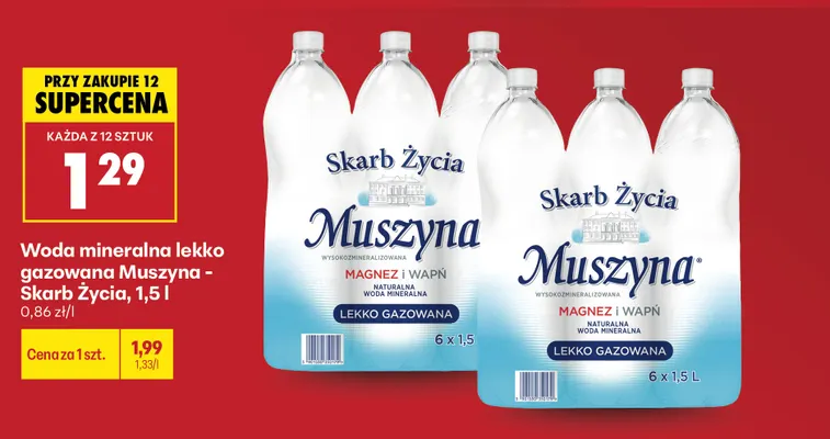 Woda mineralna lekko gazowana Muszyna Skarb Życia promocja w Biedronka