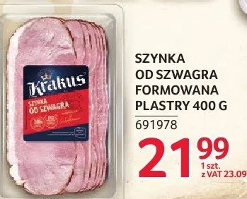 Szynka Krakus od szwagra formowana plastry 400g promocja w Selgros