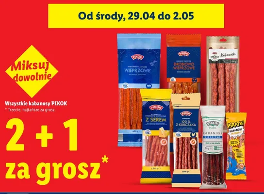 Kabanosy 2+1 za grosz promocja w Lidl