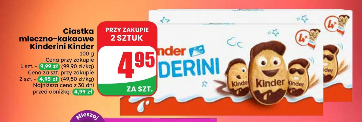 Ciastka mleczno-kakaowe Kinderini Kinder promocja w Dino