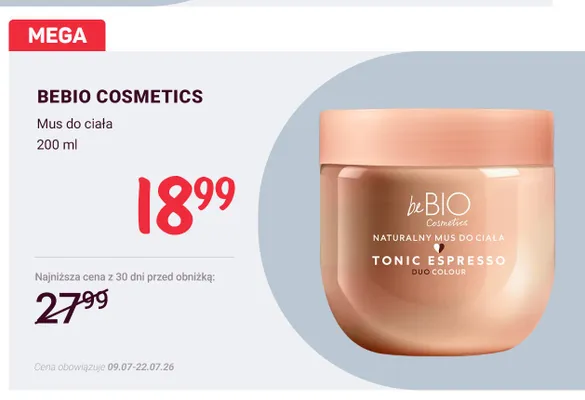 Mus do ciała beBIO Cosmetics Tonic Espresso promocja w Rossmann