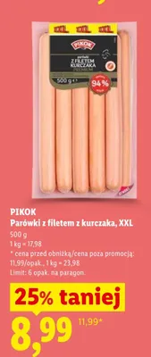 Parówki z filetem z kurczaka XXL PIKOK promocja w Lidl