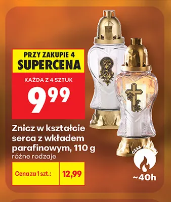 Znicz w kształcie serca z wkładem parafinowym 110 g promocja w Biedronka