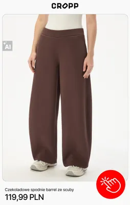 Czekoladowe spodnie barrel ze scuby Cropp promocja w Cropp