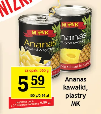 Ananas w puszce kawałki MK promocja w Gram Market