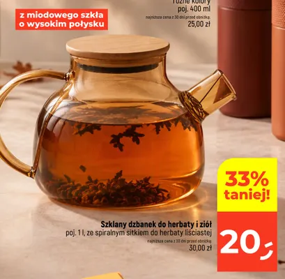 Szklany dzbanek do herbaty i ziół 1 l ze spiralnym sitkiem do herbaty liściastej promocja w Dealz