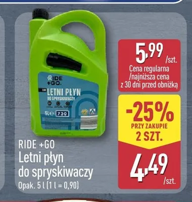 Letni płyn do spryskiwaczy Ride +Go promocja w Aldi