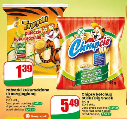 Pałeczki kukurydziane z kaszą jaglaną Tygryski promocja w Dino