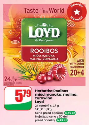 Herbatka Rooibos miód manuka, malina, żurawina promocja w Dino