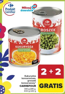Kukurydza konserwowa, groszek konserwowy promocja w Carrefour Market