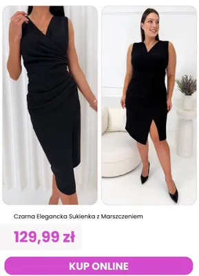 Sukienka damska czarna elegancka z marszczeniem ModnaKiecka promocja w Modna Kiecka
