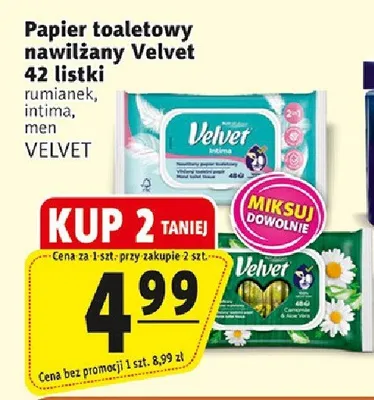 Papier toaletowy nawilżany Velvet men promocja w Prim Market