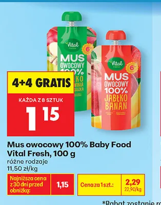 Mus owocowy 100% Baby Food Vital Fresh jabłko wiśnia gruszka promocja w Biedronka