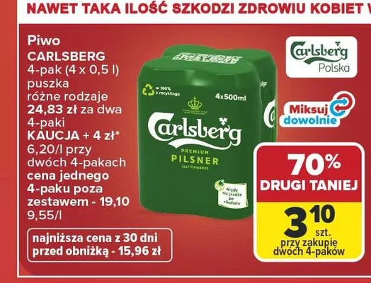 Piwo Carlsberg Premium Pilsner 4-pak promocja w Carrefour