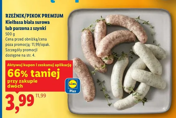 Kiełbasa biała surowa lub parzona z szynki promocja w Lidl