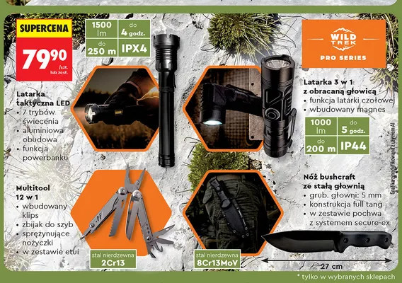 Nóż bushcraft ze stałą głownią Wild Trek Pro Series promocja w Biedronka