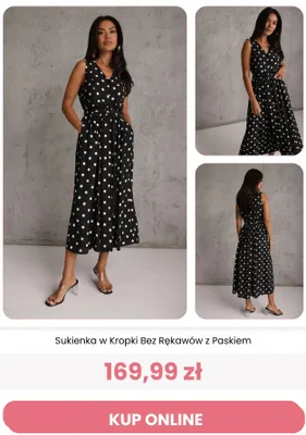 Sukienka w kropki bez rękawów z paskiem reneé promocja w Renee