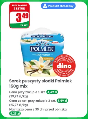 Serek puszysty słodki Polmlek waniliowy promocja w Dino