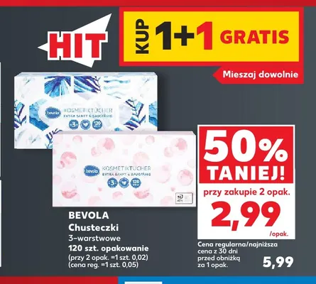 Chusteczki 3-warstwowe Bevola promocja w Kaufland