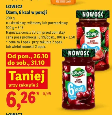 Dżem 6 kcal w porcji wiśniowy Łowicz promocja w Lidl