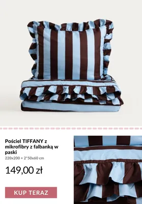 Pościel TIFFANY z mikrofibry z falbanką w paski 220x200 + 2x50x60 cm promocja w Homla