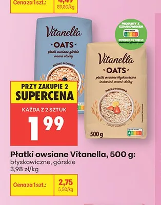 Płatki owsiane Vitanella błyskawiczne promocja w Biedronka