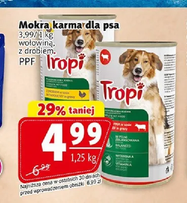 Mokra karma dla psa wołowina Tropi promocja w Prim Market