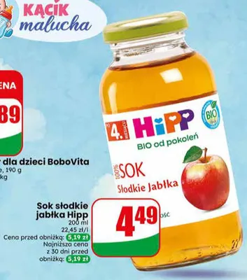 Sok słodkie jabłka Hipp BIO promocja w Dino