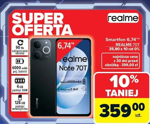 Smartfon 6,74'' REALME 70T promocja w Carrefour